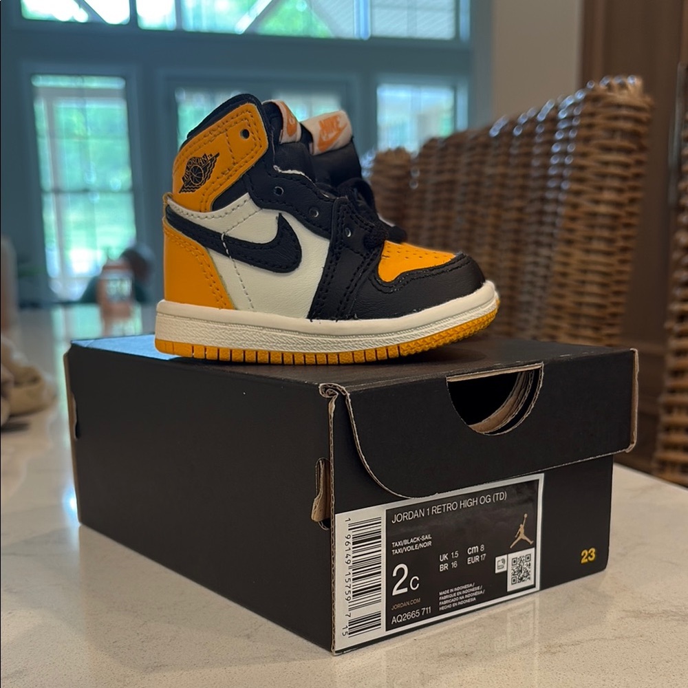 Jordan Kids Black Orange White High-Top Sneakers